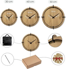 Moderné nástenné hodiny s motívom lesa a hôr | SENTOP HDF0600-GOLD-OAK