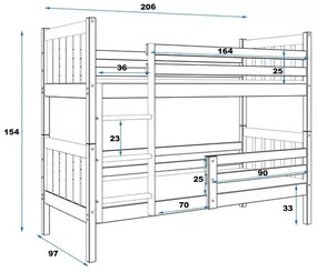 Poschodová posteľ CARINO GRAFIT 90x200 bez úložného priestoru