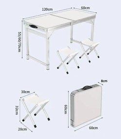Kempingový skladací stôl so stoličkami – turistický set pre 4 osoby čierna