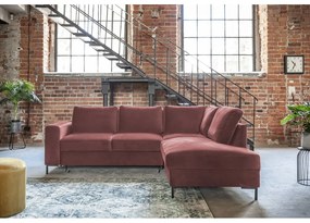 Ružová zamatová rozkladacia rohová pohovka (pravý roh) Lofty Lilly – Miuform