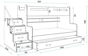Poschodová posteľ MAX 3 rozšírená 200x120 biela - ružová