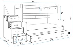 MAX 3 - Poschodová posteľ rozšírená - 200x120cm - Biely - Ružový