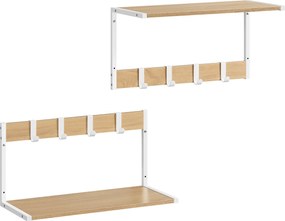 Nástenné plávajúce poličky 2 ks, s háčikmi, 50 x 24,2 x 26,5 cm, dub a biela