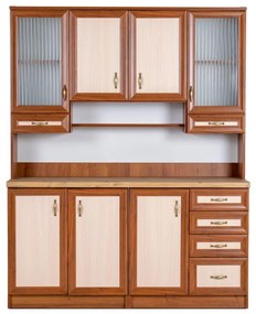 Kredenc Ramiak 160, orech ecco/akacia (sklo hranaté, úchyt u13 zlato, doska dub lancelot)