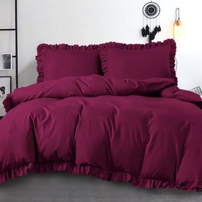 Posteľné obliečky zo syntetickej bavlny s ozdobným volánovým lemovaním - bordová 3 časti: 1ks 200x220 + 2ks 70x80