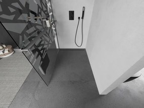 Mexen Kioto+ L, sprchová zástena Walk-In s poličkou a vešiakom 100 x 200 cm, 8mm číre sklo biely vzor, grafitový profil, 800-100-123-66-85