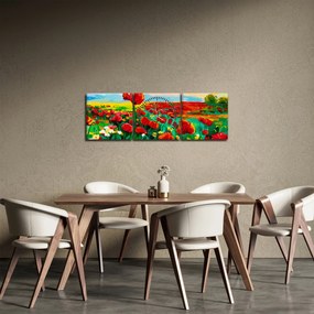 Obraz poľa s vlčími makmi (s hodinami) (90x30 cm)