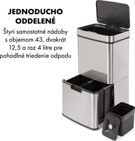 Klarstein Touchless, odpadkový kôš, senzor, 72 l, 4 nádoby, ABS/PP/ušľachtilá oceľ