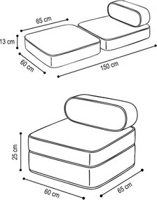 Detské polohovacie kreslo, 150x60x25 cm, prémiový béžový manšester