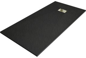 Mexen Hugo, obdĺžniková sprchová vanička SMC 170 x 90 cm, čierna, zlatá krytka, 42709017-G