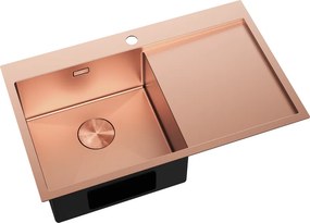 Mexen Exar, 1-komorový nerezový drez s odkvapkávačom, ľavý, 780 x 480 mm, brúsená meď, 6433781010L-65
