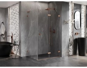 Mexen Lunar-F L, sprchový kút pravý 90 x 80 cm, 8mm číre sklo, profil medená matná, 836L-090-080-65-00-P