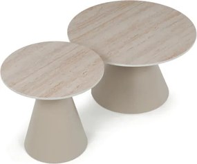 Set dvoch konferenčných stolíkov CT-F4118 TRV keramický, travertín