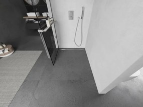 Mexen Kioto+, sprchová zástena Walk-In s poličkou a vešiakom 80 x 200 cm, 8mm číre sklo čierny vzor, brúsená oceľ profil, 800-080-121-97-77