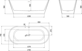 Mexen Yara, voľne stojaca ryhovaná vaňa 170 x 75 cm, biela lesklá, grafitový prepad, 52861707500-95
