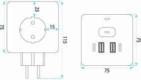 Toolight Toolight, JNH019, zásuvková kocka 7v1, 3 zásuvky + 2× USB-A + 2× USB-C, čierna, OSW-56304