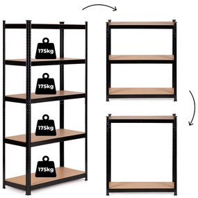 Kovový skladovací regál 180x90x40 cm, 5 políc, nosnosť 875 kg, ModernHome