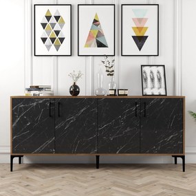 Konzolasztal Kiev - Walnut, Black Marble