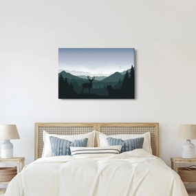 Obraz - Jeleň s vlkom v skalách (90x60 cm)