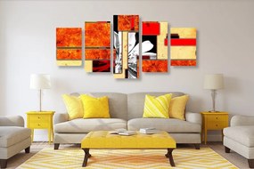 5-dielny obraz oranžová kvetinová abstrakcia - 200x100