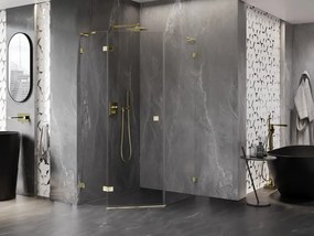 Mexen Lunar, L päťuholníkový sprchový kút naklápací doľava 80 x 100 cm, 8mm číre sklo, zlatý profil, 831L-080L-100P-50-00-L