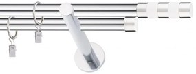 Dekorstudio Chrómová dvojradová garniža biely VALEC 19mm Dĺžka: 180cm, Typ uchytenia: Držiak dvojitý modern, Typ príslušenstva: Krúžky tiché so štipcami