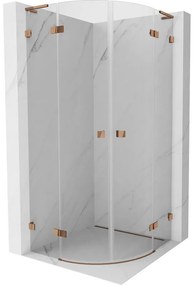 Mexen Lunar, L výklopný polkruhový sprchový kút 100 x 100 cm, 8mm číre sklo, profil ružové zlato, 833L-100L-100P-60-00