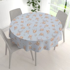 Biante Detský bavlnený okrúhly obrus Sandra SA-615 Medvedíky v košíčkoch na modrom Ø 50 cm