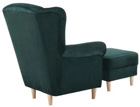 Tempo Kondela Kreslo ušiak s taburetom látka smaragdová, ASTRID