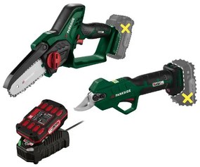 Parkside®  Aku reťazová píla – bez akumulátora + Aku nožnice na konáre – bez akumulátora +Akumulátor 20 V/2Ah + Nabíjačka 2,4 A  (800009789)
