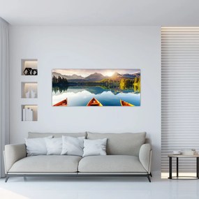 Obraz - Jazero s loďkami (120x50 cm)