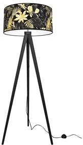 Stojacia lampa Gold Flowers, 1x čierne textilné tienidlo s kvetinovým vzorom, (výber zo 4 farieb konštrukcie), (fi 40cm)