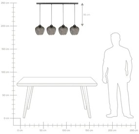 Sklenená závesná lampa so 4 svetlami sivá SHERRY Beliani