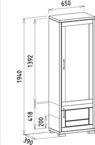 Masívna šatníková zrkadlová skriňa na vešanie, 65x39x194 cm Otváranie vpravo