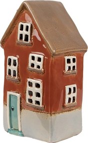 Hnedý keramický svietnik na čajovú sviečku domček Amster Village - 10*8*18 cm