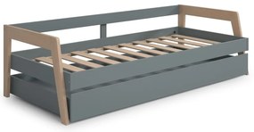 Zelená/prírodná detská posteľ z borovicového dreva s výsuvným lôžkom a úložným priestorom 90x200 cm Carrie - Marckeric