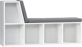 HOMCOM 2 v 1 úložná lavička s 5 priehradkami a 2 vankúšmi, knihovna 108 x 30 x 60 cm biela šedá | Aosom