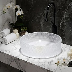 BPS-koupelny Sklenené umývadlo na dosku HYD-BRT1-WH-360 36x12 cm, matné