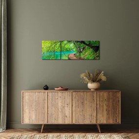 Obraz - Plitvické jazerá (s hodinami) (90x30 cm)