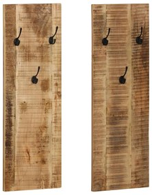 Nástenný vešiak na kabáty 2 ks mangovníkové drevo 36x110x3 cm