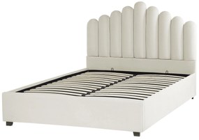 Zamatová posteľ s úložným priestorom 160 x 200 cm krémová biela VINCENNES Beliani