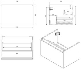 Sapho Sapho, LOREA skrinka s umývadlom 101x46x51,5cm (70+30cm), ľavá, biela matná, LE070-3131-L-01