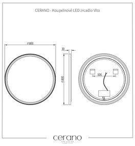 Cerano Vito, LED kúpeľňové zrkadlo, kovový rám, Ø 80 cm, čierna matná, CER-CER-NT8232G80