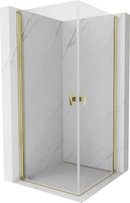 Mexen Mist-B Duo, 2-krídlový výklopný sprchový kút 90 x 90 cm, číre sklo, zlatý lesklý profil, 8A2-090-090-50-00
