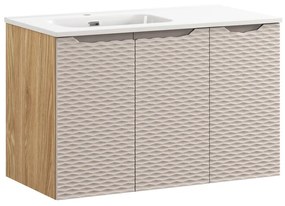 Závesná skrinka Ocean so zápustným umývadlom 90 cm béžová/dub olejovaný