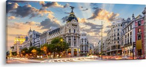Obraz - Calle Gran Vía, Madrid, Španielsko (120x50 cm)