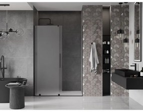 Mexen Velar, posuvné sprchové dvere do otvoru 160 cm, 8mm sklo námraza, čierna matná, 871-160-000-31-70