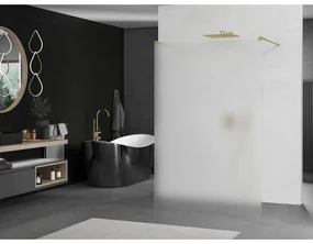 Mexen Kioto, sprchová zástena Walk-In 130 x 200 cm, 8mm sklo námraza, zlatý matný profil, 800-130-002-55-30