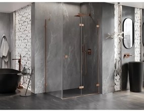 Mexen Lunar-F, sklápací sprchový kút pravý 90 x 80 cm, 8mm číre sklo, profil medená matná, 836-090-080-65-00-P