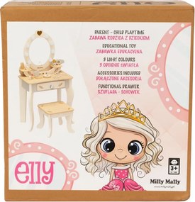 Veľká drevená toaletka ELLY pre deti s LED svetlom a taburetkou natural